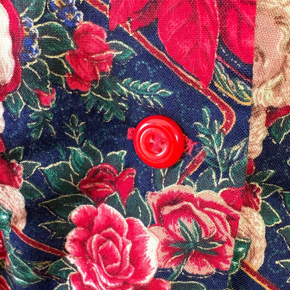 Vintage Christmas Santa Floral Button Down Blouse M - Picture 4 of 5